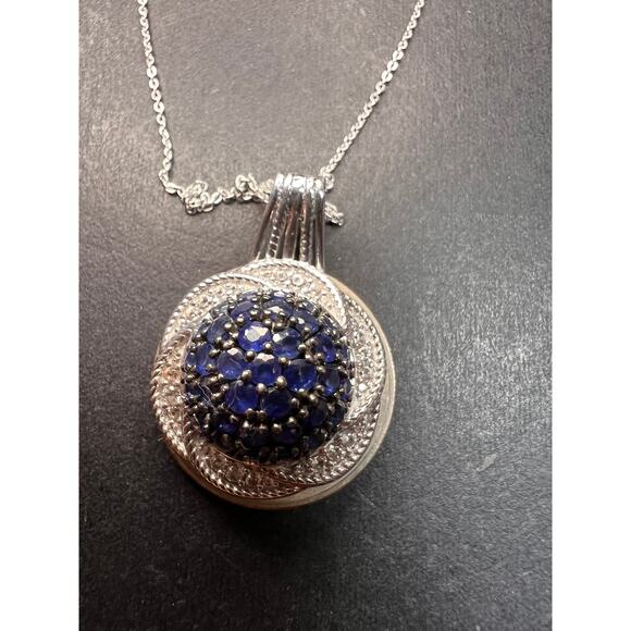 NEW blue sapphire and zircon pendant and chain in rhodium over sterling silver - Picture 12 of 13